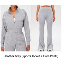 Setelan Olahraga Wanita Ukuran Besar 2026, Jaket Sport Resleting, Celana Pinggang Tinggi Tali Serut, Pakaian Aktif 5 Potong, Set Sweatshirt untuk Gym