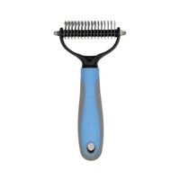Brosse de démêlage double face pour chiens TPR Poignée antidérapante Détachable Épilation rapide Couteaux en acier inoxydable sûrs