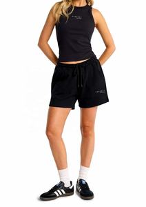 Short parfait de couleur noire 350gsm 100% coton Short en éponge française brodé en gros Short en coton pour femme avec logo personnalisé - Product Image 4