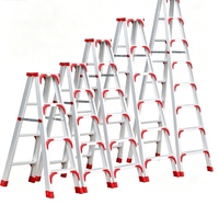 Échelles pliantes industrielles portables en alliage d'aluminium T6061 de 4,2 m, avec pieds réglables, plateforme double planche de 450 mm de large, robustes