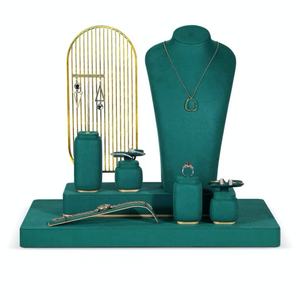 Jinsky Custom Deak Green Microfiber Metal Jewelry Display <b>Stand</b> Showcase <b>for</b> <b>Earrings</b> Ring Necklace Bracelet Jewelry Display Set - Product Image 2