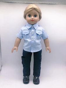 Conjunto de ropa de muñeca de 18 pulgadas con caballo negro personalizado gratis con traje de policía y zapatos para niñas Material de tela certificado ASTM - Product Image 2