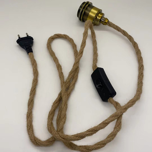 EU cắm cây gai dầu dây bao phủ dây <span class=keywords><strong>E27</strong></span> kim loại Threaded đèn ổ cắm On/Off chuyển đổi cổ điển treo dây Ánh Sáng Bộ cho thiết bị nhà - Product Image 4