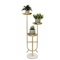 Support à fleurs en fer plaqué or de luxe avec revêtement en poudre, base en marbre, présentoir de plantes intérieur/extérieur, design minimaliste pour la maison
