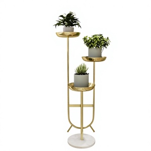 Support à fleurs minimaliste en fer doré avec base en marbre, présentoir pour plantes d'intérieur, design minimaliste pour la décoration de la maison - Product Image 1