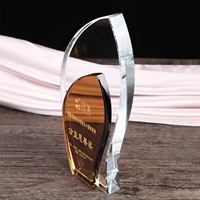 Trophée en cristal en forme de feuille de couleur personnalisée, plaque de récompense en cristal gravée au laser pour cérémonie d'entreprise