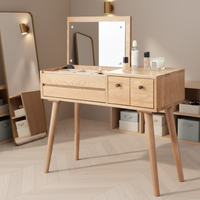 Table de maquillage en bois moderne de luxe pour chambre à coucher avec miroir sur pied, rangement et design durable