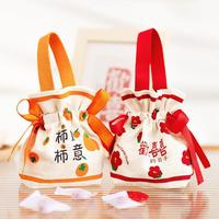 Sac à cordon orange imprimé personnalisé, petite pochette en coton écologique, poignée en corde, mini sac cadeau de beauté