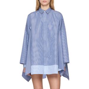 Nuevo Vestido Mini Personalizado para Mujer con Cuello Camisero, Dobladillo Irregular, Mangas Largas y Estampado de Rayas, Elegante - Product Image 1