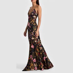 <span class=keywords><strong>Robe</strong></span> de soirée opulente personnalisable pour femme, à imprimé floral, avec décolleté <span class=keywords><strong>plongeant</strong></span> en V, fines bretelles et <span class=keywords><strong>dos</strong></span> ouvert croisé - Product Image 2