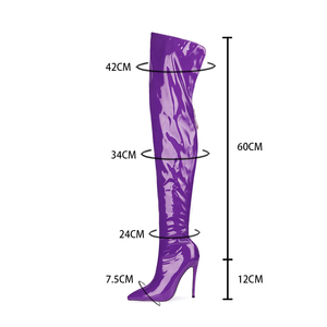 In microfibra pelle verniciata fluorescente verde viola <span class=keywords><strong>fucsia</strong></span> a punta a spillo tacco alto sopra il ginocchio stivali alti per donna - Product Image 2