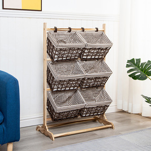 NFS Organisateur multicouche en bois massif pour la maison, les collations, les jouets, étagère de rangement au sol en rotin pour la maison - Product Image 4