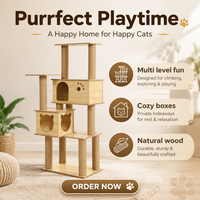 Arbre à chat et tour multi-niveaux en sisal durable pour intérieur avec hauteur réglable - Maison à gratter pour chat de luxe moderne/classique de grande taille