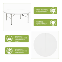 Tables rondes pliantes en plastique pour mariage, banquet, événement, 10 places, blanches, 180 cm, robustes, durables, pliables, de bureau, 6 pieds, 72 pouces