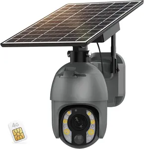 كاميرا مراقبة تعمل بالطاقة الشمسية CCTV IP للأمن الخارجي PTZ بتقنية الجيل الرابع بدقة 5 ميغا بيكسل وبمستشعر بصري من الجيل الرابع وبإضاءة ملونة مع إمكانية الرؤية الليلية وتقنية التكبير 10 مرات