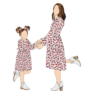 Abiti Coordinati Mamma e Figlia Little Glow, Personalizzati, Lussuosi, Traspiranti, in Tessuto Confortevole, Stile Vintage, Stampa Floreale Autunnale, Maniche Lunghe - Product Image 4