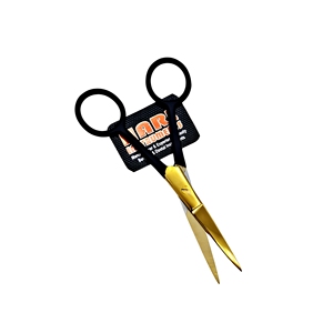HARL INSTRUMENTS HE-10 Tijeras de Corte de Pelo Multifunción de Acero Inoxidable con Hoja Recta Negra y Dorada de 5 Pulgadas para Extensiones de Cabello - Product Image 1