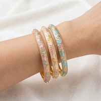 Bracelet de fête pour femme, plaqué or, émail goutte d'huile, motif trèfle rond vintage, pour une belle réception de printemps