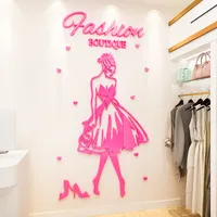 Akrilik 3D etiket giyim mağazası duvar çıkartması kadin cam pencere çıkartması duvar dekorasyon