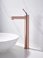 Robinet de lavabo en acier inoxydable, design minimaliste en céramique, mitigeur eau chaude/froide, finition brossée, montage sur comptoir, garantie 5 ans