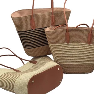 Nuova Borsa Estiva a Tracolla in Paglia a Righe con Chiusura a Cerniera, Grande Capacità, Casual ed Elegante, Borsa da Spiaggia per Donna - Product Image 5