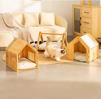 Umweltfreundliches Holz-Haustierhaus Hundebett für Innenbereich Ganzjährig für Teddy & Kleine Hunde & Katzen Kaninchen Modischer Trend Leicht zu Reinigen Rechteckig