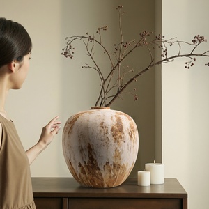 Jarrón de Cerámica TONFO Wabi Sabi, Florero de Terracota con Acabado Desgastado, Centro de Mesa Estilo Rústico para Decoración del Hogar - Product Image 3