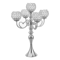 Candélabre en métal doré/argenté à 5 bras, écologique, avec cristaux en forme de cœur, grand modèle, pour centres de table de mariage et décorations de table