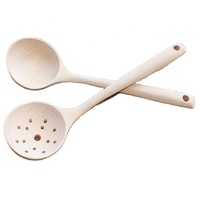 Grande cuillère en bois de hêtre non peinte avec long manche droit Cuillère en bois massif pour la cuisine Conception d'ustensiles créatifs