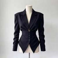 Blazer asymétrique à manches longues pour femme, coupe ajustée, élégant, couleur unie, pour le bureau, veste professionnelle Sehe Fashion