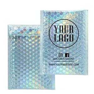 Bolha holográfica personalizada, bolsa de presente para maquiagem com folha holográfica glamour, envelope acolchoado para envio