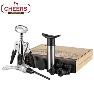 Fabrikant Premium Wijn Accessoires Gift Set, Schenker, Wing Corkscrew Opener, saver Pomp En Stoppers In Papier Geschenkdoos