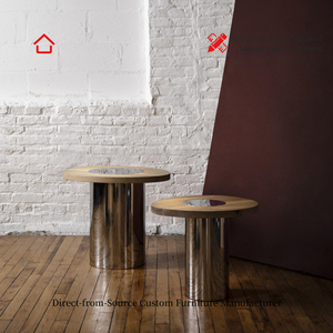 Итальянский минималистичный журнальный столик класса люкс с регулировкой и возможностью индивидуального заказа, из массива североамериканского дерева с мраморной столешницей и металлическим каркасом - Product Image 5