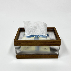 Wood Grain Tissue Box <b>Acrylic</b> 20x13x10.5 Cm For Home Living Room Car Bathroom Desktop <b>Storage</b> Customizable Logo - Product Image 1