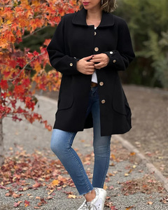 Nouvelle Collection Automne/Hiver : Manteau en Laine Uni Décontracté à Col et Nœud pour Femme – Tendance - Product Image 6