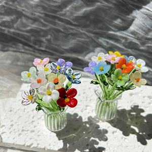 Bouquet de fleurs artificielles en verre cristal à cinq pétales, Calla Lily Tulip, petit vase, ornement de table, <span class=keywords><strong>d</strong></span>écoratif, émaillé, cadeau - Product Image 1