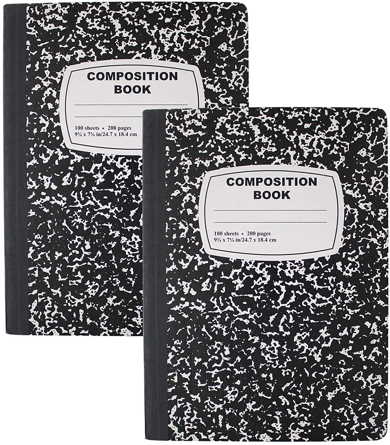 Black White Marble Style Cover Composition Book Wide Ruled White Paper school books for students