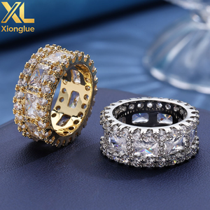Cross-border Bestseller Europe America Custom Mixed-stone T-shaped Cubic Zirconia 18K Gold Plated Claw Setting Unisex <b>Ring</b> - Product Image 4
