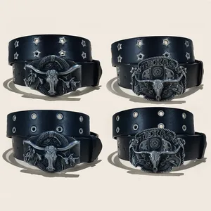 Cinturón Vaquero del Viejo Oeste de Texas con Hebilla de Toro de Cobre, Estilo Americano Texano, Cinturón Retro de Moda para Hombre y <span class=keywords><strong>Mujer</strong></span> - Product Image 2
