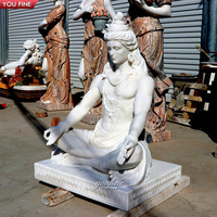 YOUFINE Statue du Dieu Shiva en marbre blanc sculptée à la main, en méditation, avec une cobra et une croissant de lune, pour temple et jardin