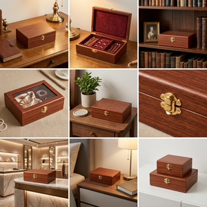 <span class=keywords><strong>Boîte</strong></span> de présentation de <span class=keywords><strong>bijoux</strong></span> et montres <span class=keywords><strong>en</strong></span> <span class=keywords><strong>bois</strong></span> MDF vintage personnalisée, finition laquée brillante effet grain de <span class=keywords><strong>bois</strong></span>, avec doublure <span class=keywords><strong>en</strong></span> velours rouge - Product Image 2