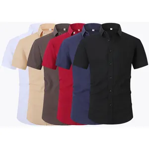 Wholesale Large Size Solid Color Short-Sleeved Shirts For Men Business Casual Shirts For Mens Dress Shirts With Punto Stitching
