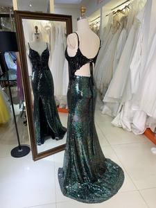 <span class=keywords><strong>Robe</strong></span> de soirée sirène à paillettes noires irisées, avec appliques en dentelle <span class=keywords><strong>noire</strong></span>, col en V profond et <span class=keywords><strong>dos</strong></span> lacé, <span class=keywords><strong>robe</strong></span> de cérémonie - Product Image 4