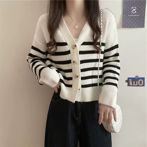 Gestreifter Strick-<span class=keywords><strong>Cardigan</strong></span> für Damen Neu 2026 Herbst/Winter Koreanischer Stil Lässiger und Entspannter Pullover-Jacke - Product Image 4