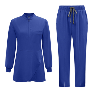 Conjunto de uniforme médico de manga larga para mujer de Oriente Medio 2026, con cuello alto, media cremallera, parte superior que cubre las nalgas, de tela tejida transpirable - Product Image 5