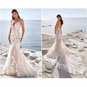 Wedding Dress Mermaid Silhouette Sweetheart Neckline Floral Embroidered <b>Lace</b> <b>White</b> Strappy Bridal Gown - Product Image 2