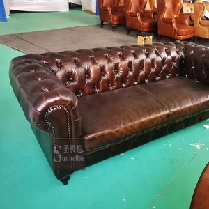 Divano in pelle chesterfield di lusso su misura 3 posti antichi in vera pelle in vera pelle arredo soggiorno divano letto - Product Image 4