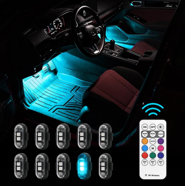 USB Rechargeable Waterproof Strobe Light for Motorcycles Bikes Drones Aircraft Remote Control RGB Multi-Colors 12V New Condition