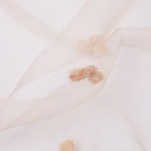 gaun organza hijab Suppliers-Terbaru Lembut Seksi Grosir Floral Bentuk 180*60Cm 85% Organza Silk Scarf untuk Gaun Malam