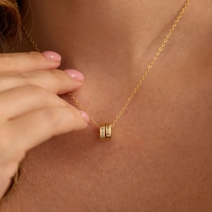 Collar de Acero Inoxidable Personalizado con Anillo Apilable Grabado, Collar con Disco de Cuentas en Blanco para Mamá y <span class=keywords><strong>Abuela</strong></span> - Product Image 6